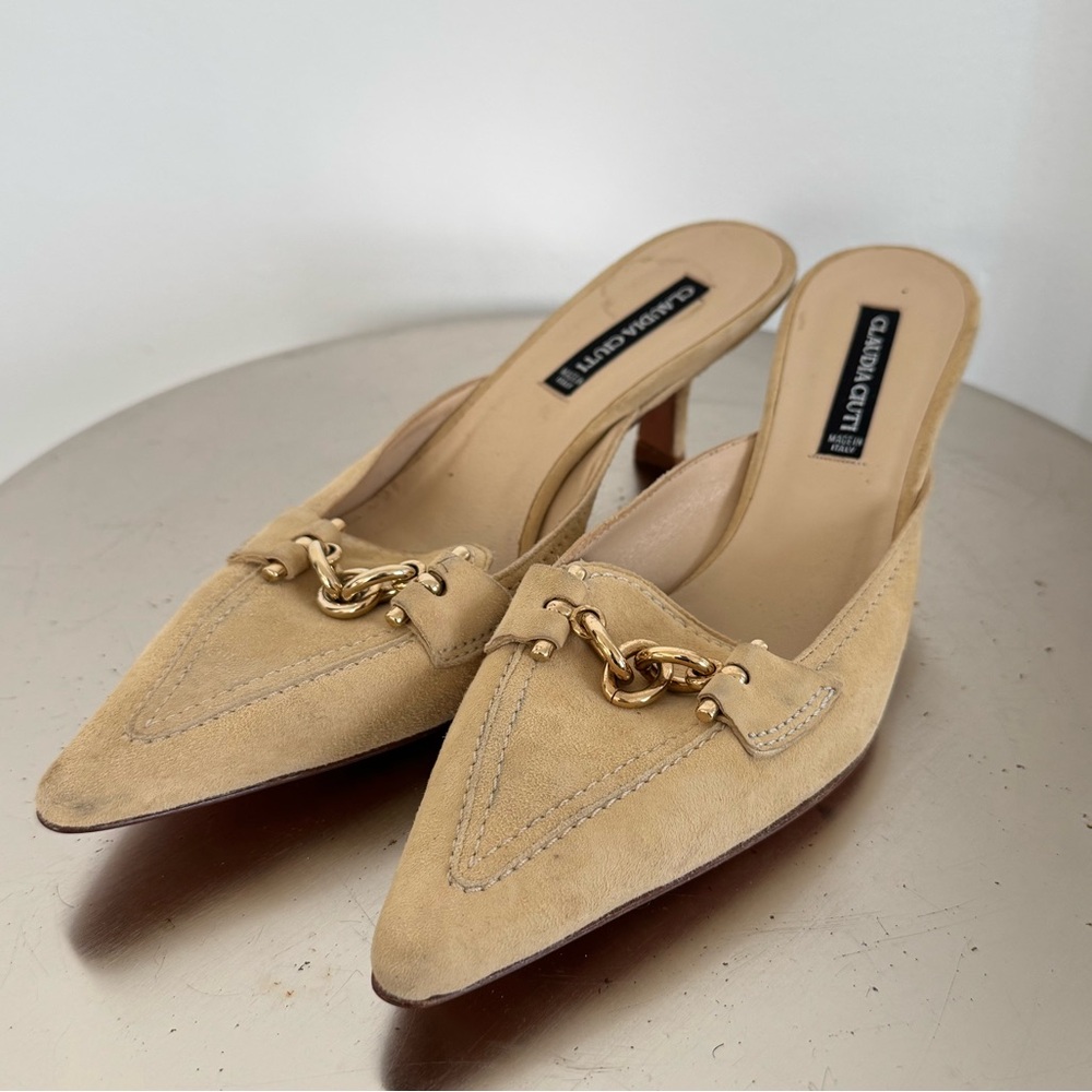 Gianvito Rossi Beige Mules with Gold Detail
